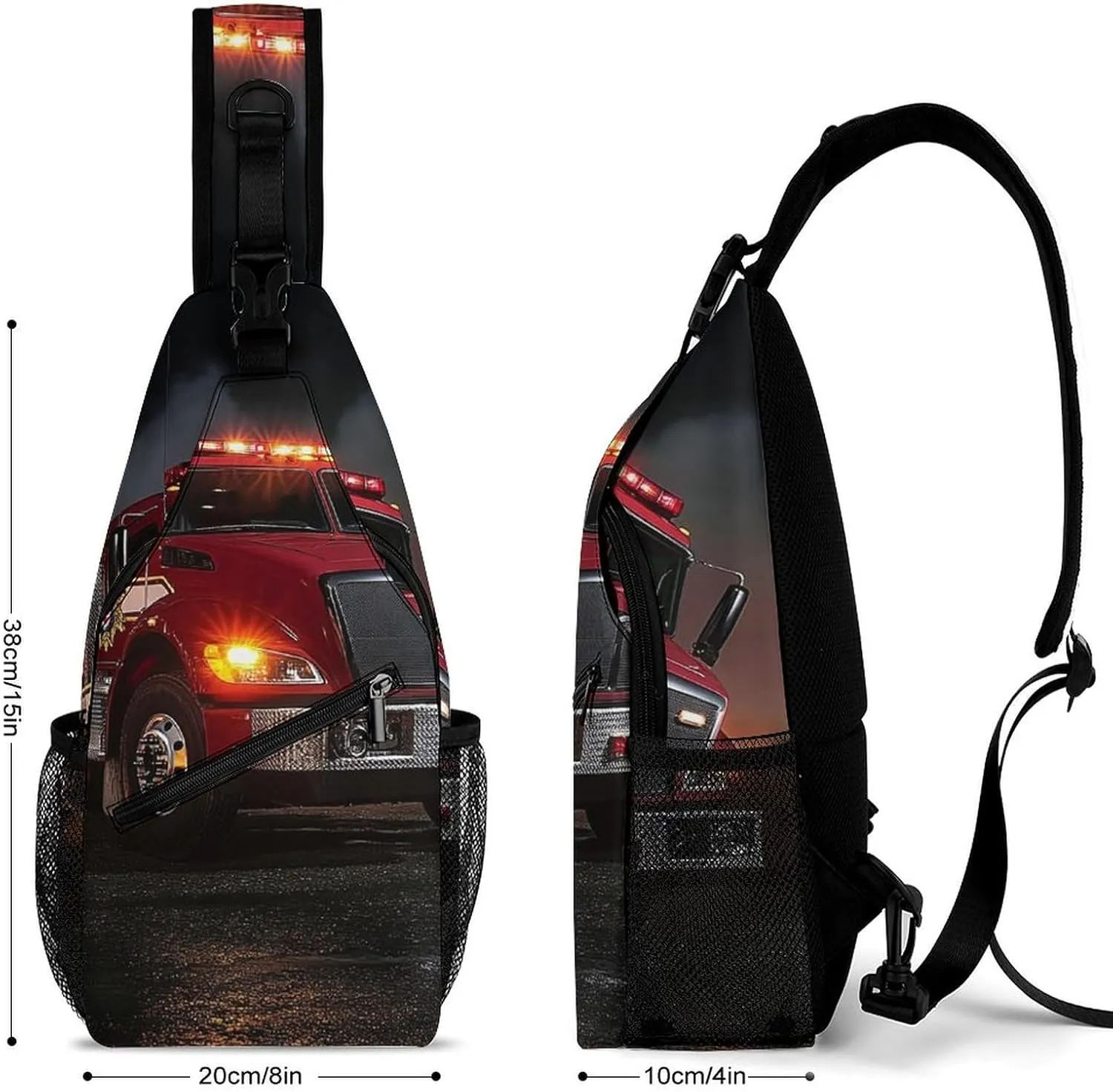 Womens Casual Shoulder Bag Fire Truck Crossbody Sling Bag Large Capacity Adjustable Gym Chest Bag for Travel Sports Hiking