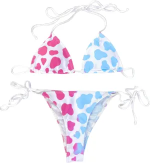 Women’s Color Changing Cow Print String Bikini Top