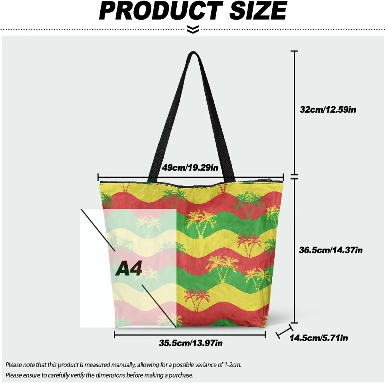 Women’s Dupont Paper Tote Bag Waterproof Shoulder Purse Shopping Grocery Reusable Handbag with Inner Zipper Pocket