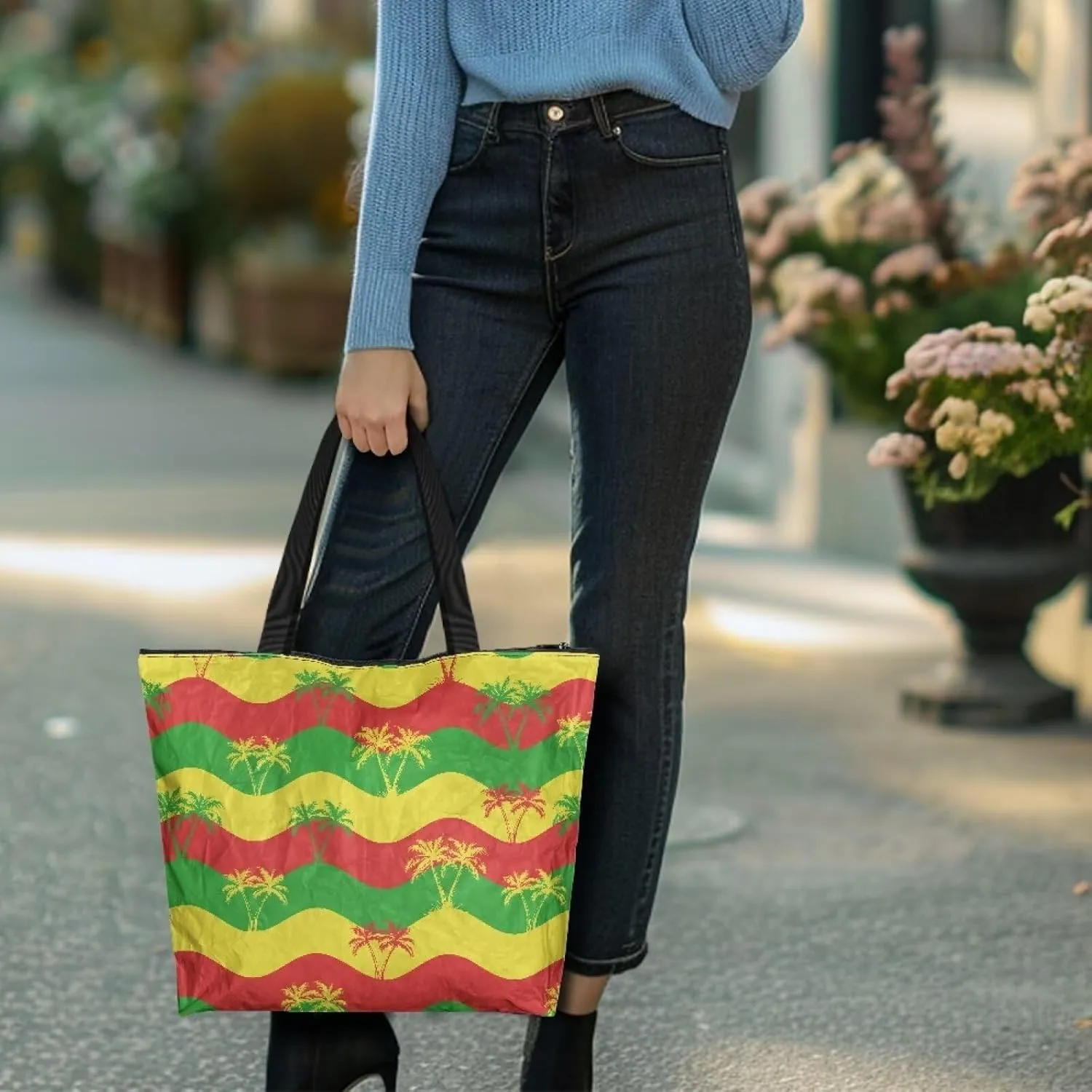 Women’s Dupont Paper Tote Bag Waterproof Shoulder Purse Shopping Grocery Reusable Handbag with Inner Zipper Pocket