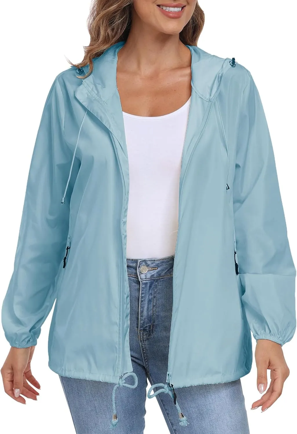 Womens Rain Jacket with Hood Lightweight Waterproof Rain Coat Outdoor Active Windbreaker
