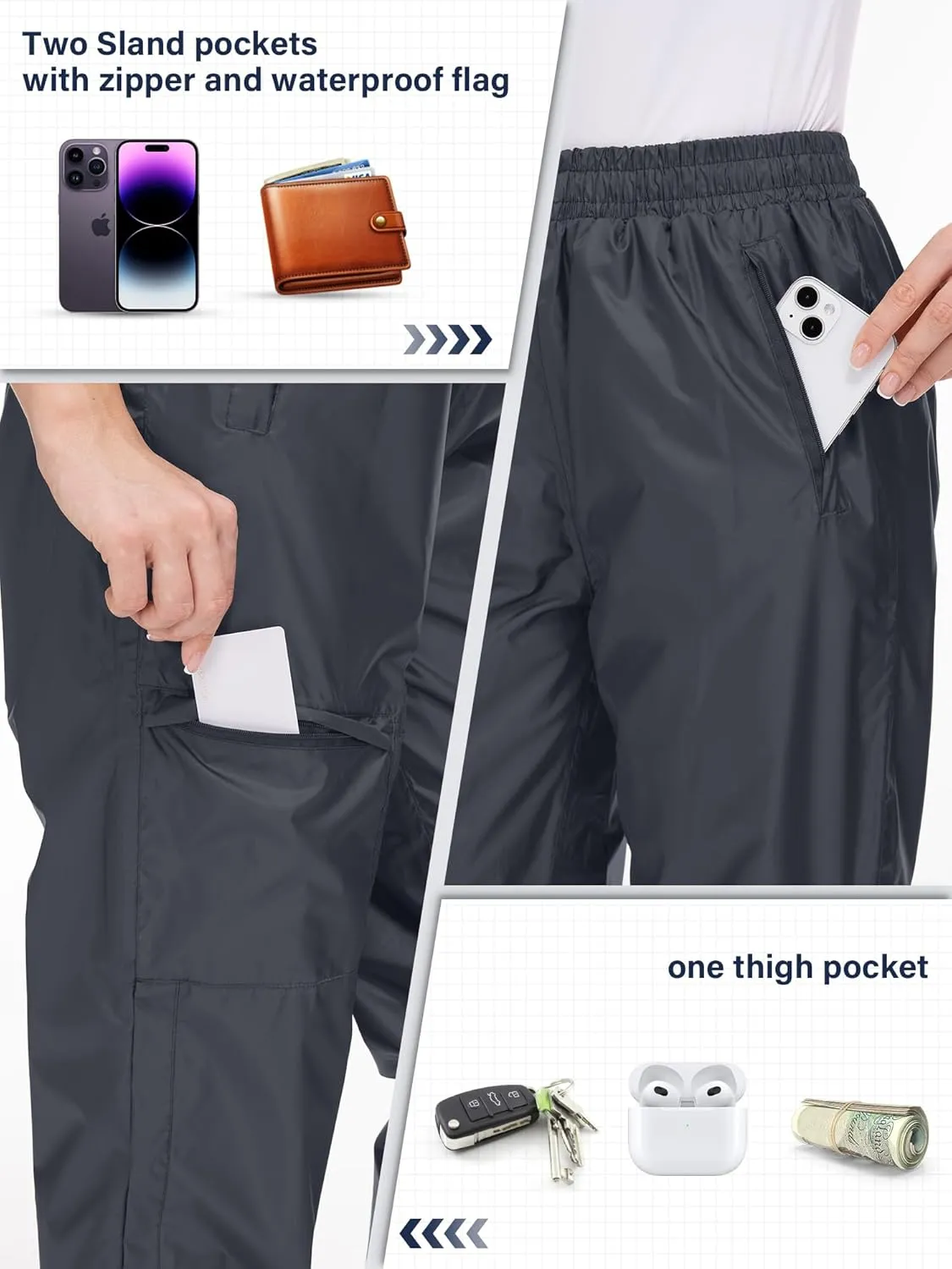 Women's Rain Pants Waterproof Hiking Pants Windproof Lightweight Rain Over Pants for Outdoor Golf Fishing Rainy Day