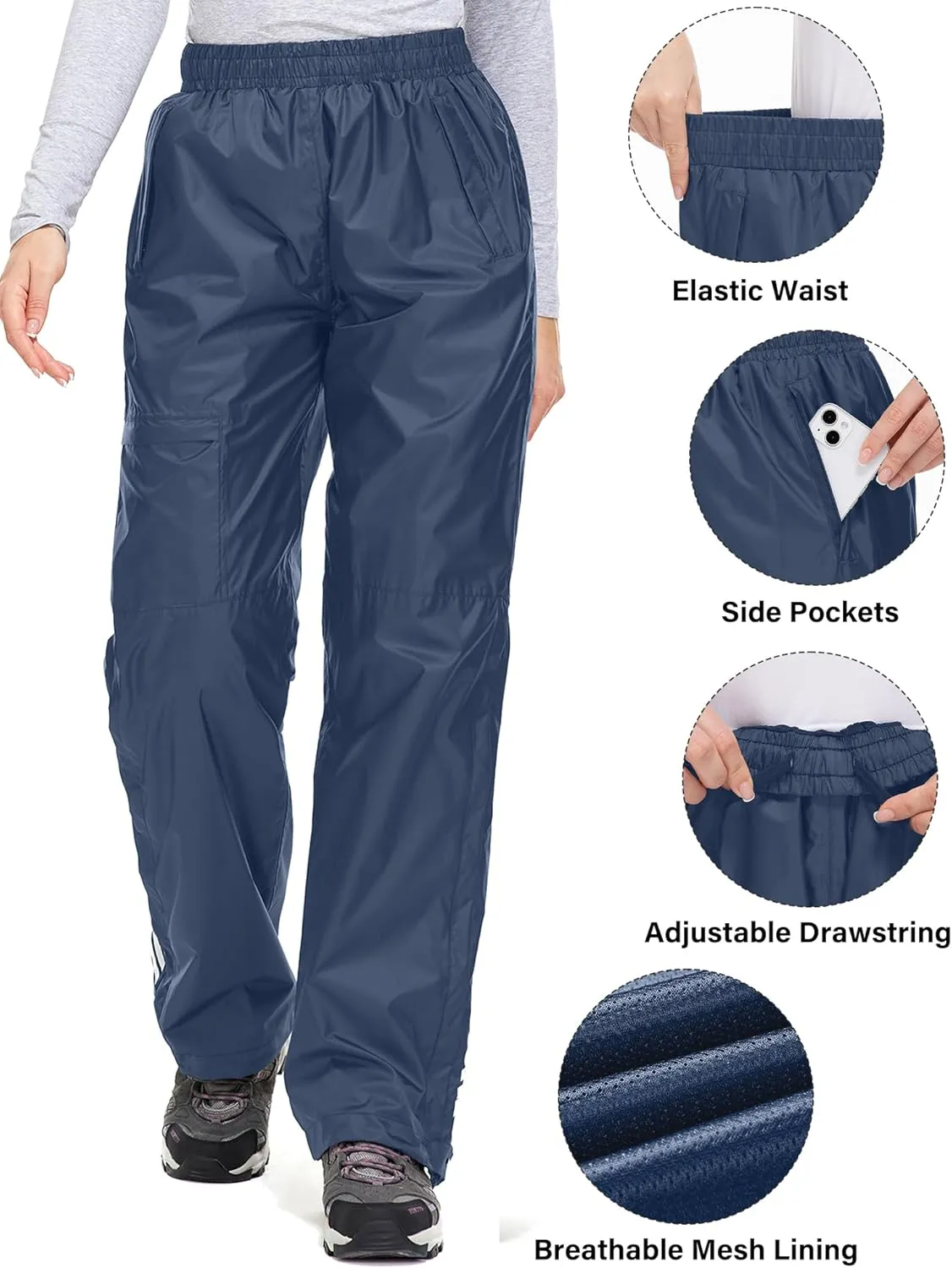 Women's Rain Pants Waterproof Hiking Pants Windproof Lightweight Rain Over Pants for Outdoor Golf Fishing Rainy Day