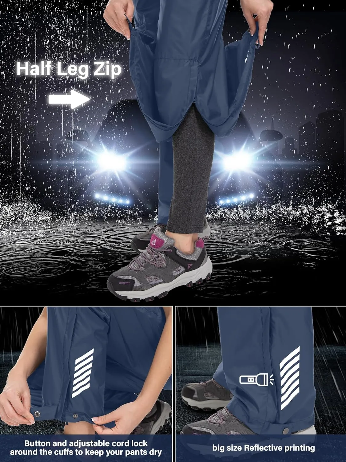 Women's Rain Pants Waterproof Hiking Pants Windproof Lightweight Rain Over Pants for Outdoor Golf Fishing Rainy Day