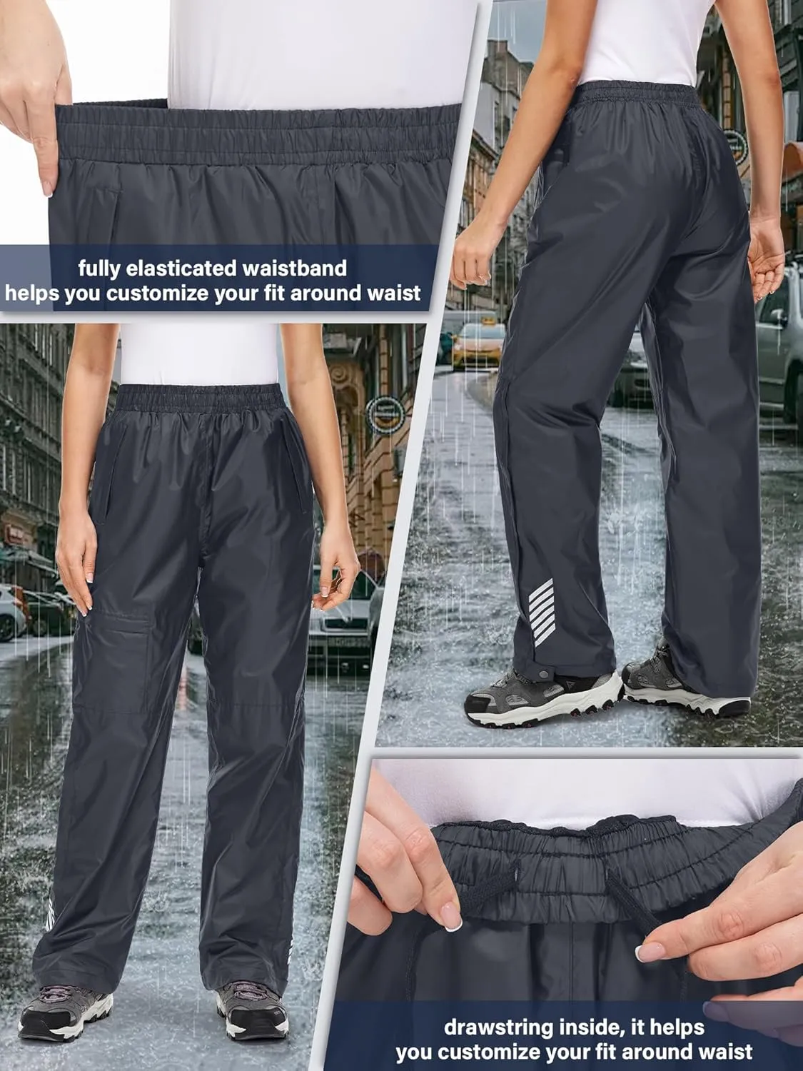 Women's Rain Pants Waterproof Hiking Pants Windproof Lightweight Rain Over Pants for Outdoor Golf Fishing Rainy Day