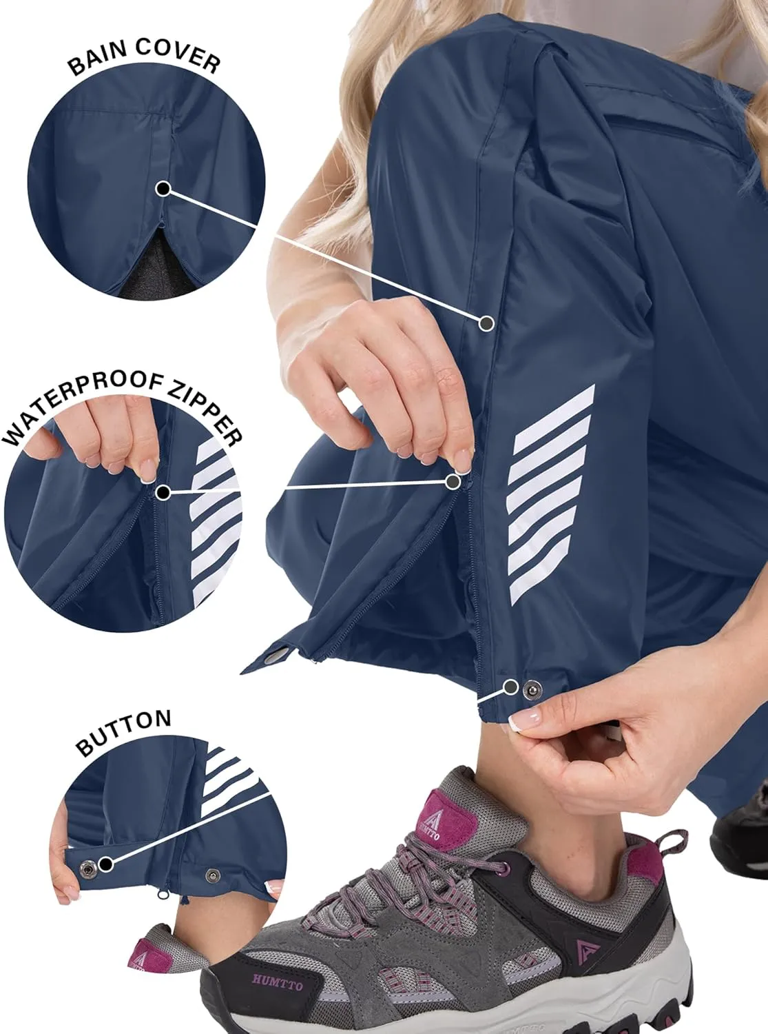 Women's Rain Pants Waterproof Hiking Pants Windproof Lightweight Rain Over Pants for Outdoor Golf Fishing Rainy Day