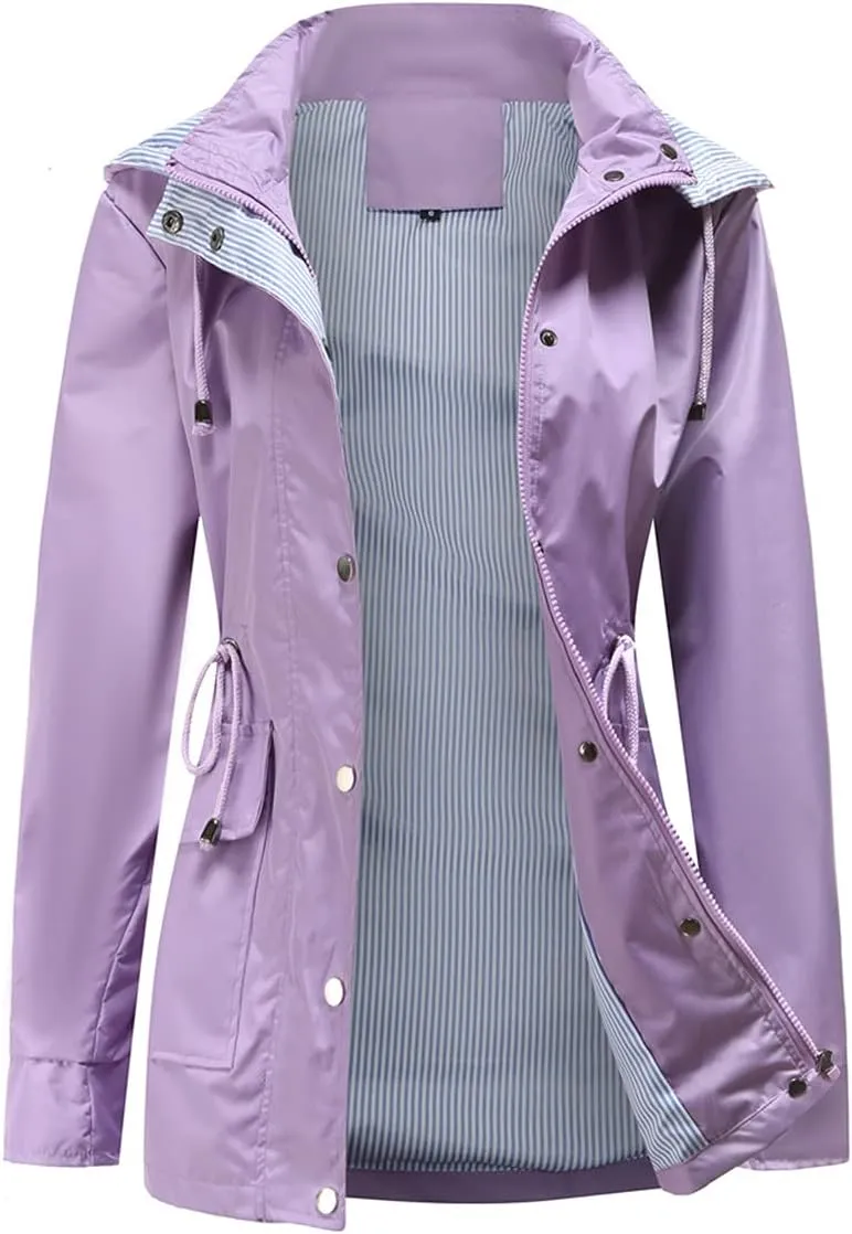Womens Raincoat Windbreaker Waterproof Lightweight Lined Hooded Rain Jacket