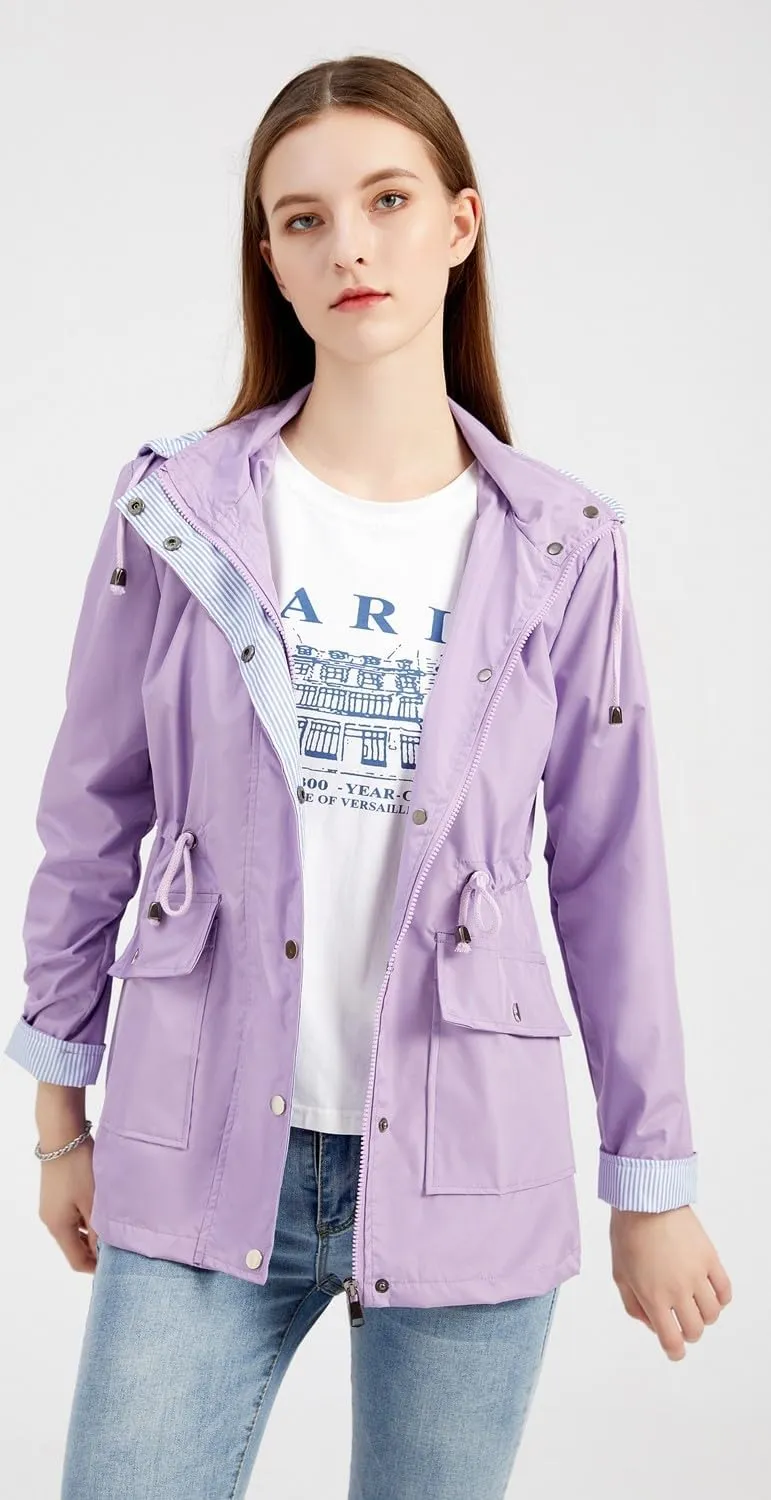 Womens Raincoat Windbreaker Waterproof Lightweight Lined Hooded Rain Jacket