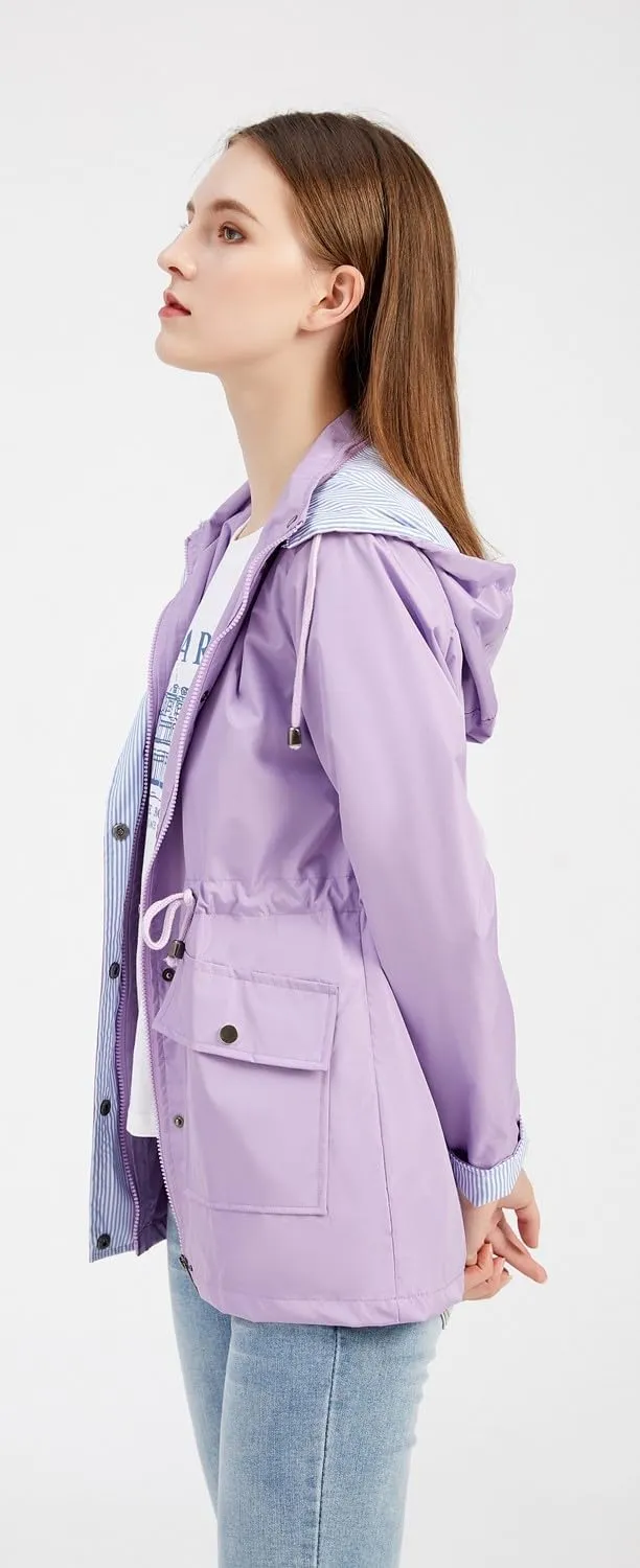 Womens Raincoat Windbreaker Waterproof Lightweight Lined Hooded Rain Jacket