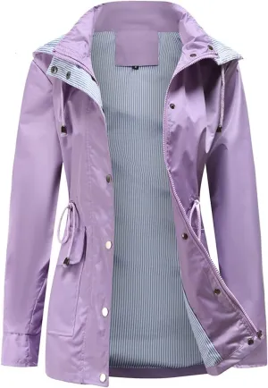 Womens Raincoat Windbreaker Waterproof Lightweight Lined Hooded Rain Jacket