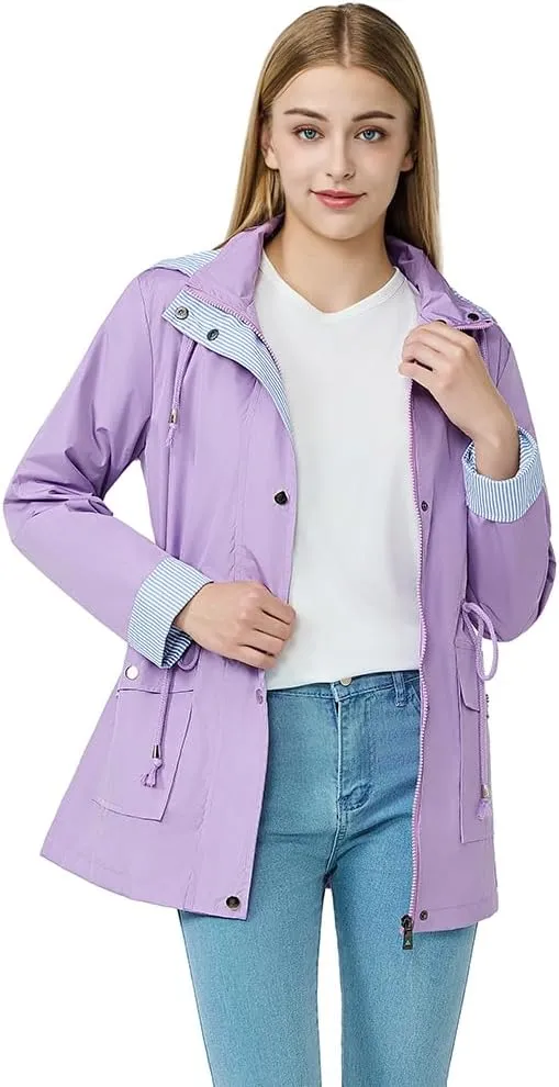 Women's raincoat windbreaker waterproof lightweight lining detachable hooded rainproof jacket