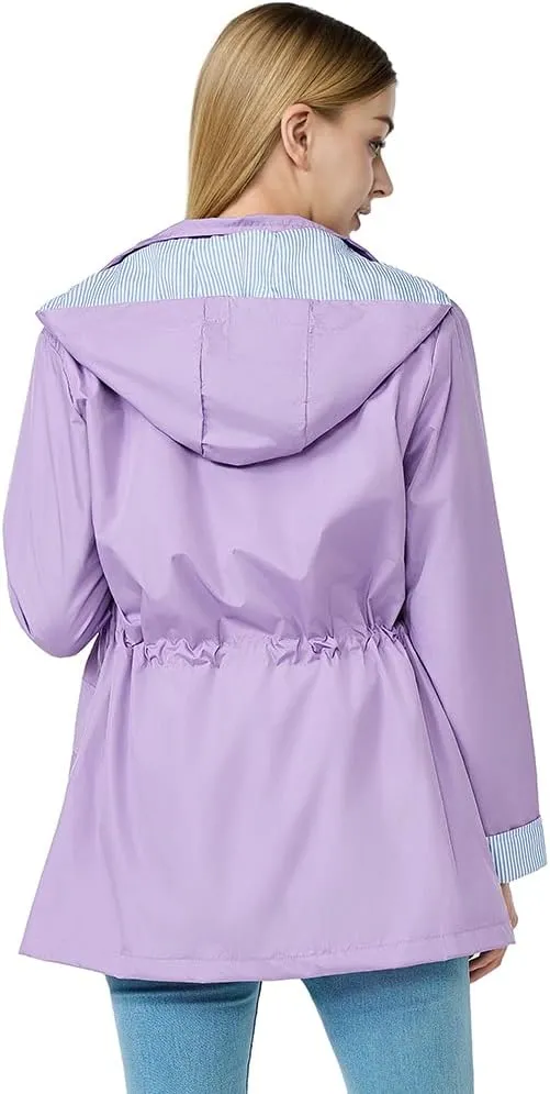 Women's raincoat windbreaker waterproof lightweight lining detachable hooded rainproof jacket