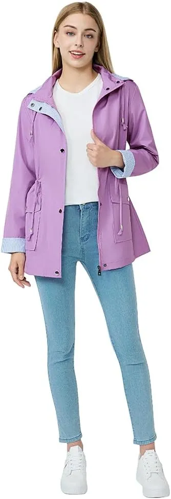 Women's raincoat windbreaker waterproof lightweight lining detachable hooded rainproof jacket