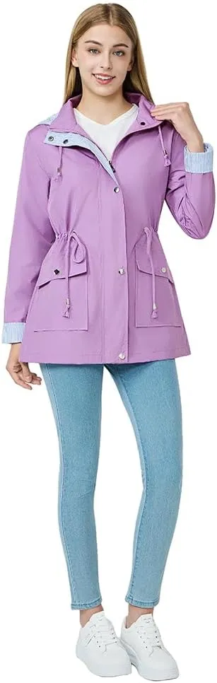 Women's raincoat windbreaker waterproof lightweight lining detachable hooded rainproof jacket