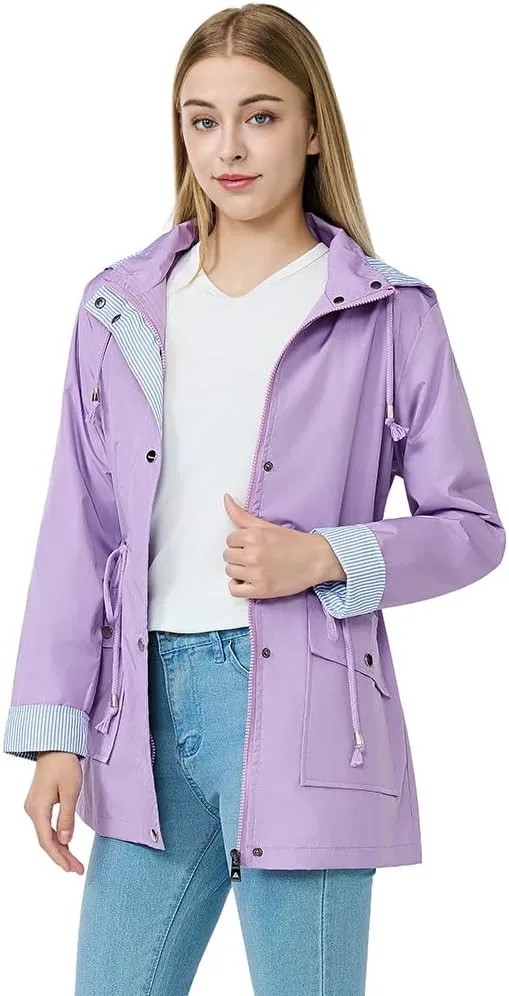 Women's raincoat windbreaker waterproof lightweight lining detachable hooded rainproof jacket