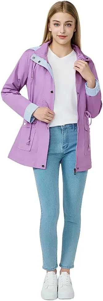 Women's raincoat windbreaker waterproof lightweight lining detachable hooded rainproof jacket