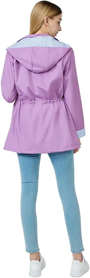 Women's raincoat windbreaker waterproof lightweight lining detachable hooded rainproof jacket