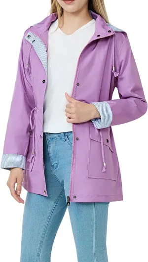 Women's raincoat windbreaker waterproof lightweight lining detachable hooded rainproof jacket