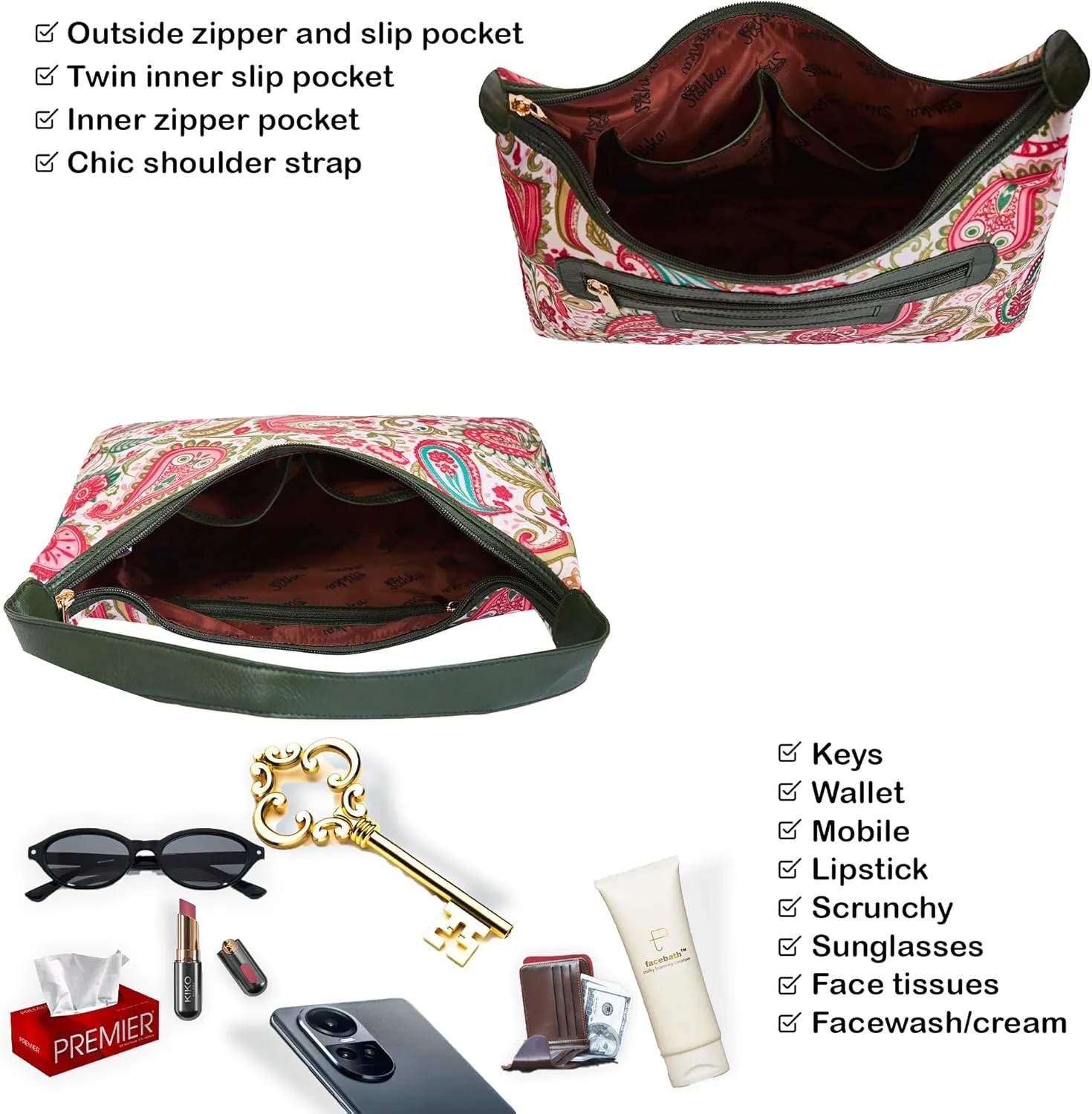 Women's Sling Hobo Bag with Leather Accents