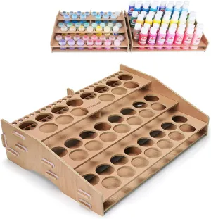Wooden Paint Organizer & Paint Brush Holder, for 44 Bottles & 22 Brushes Storage - Craft Acrylic Miniature Paint Rack