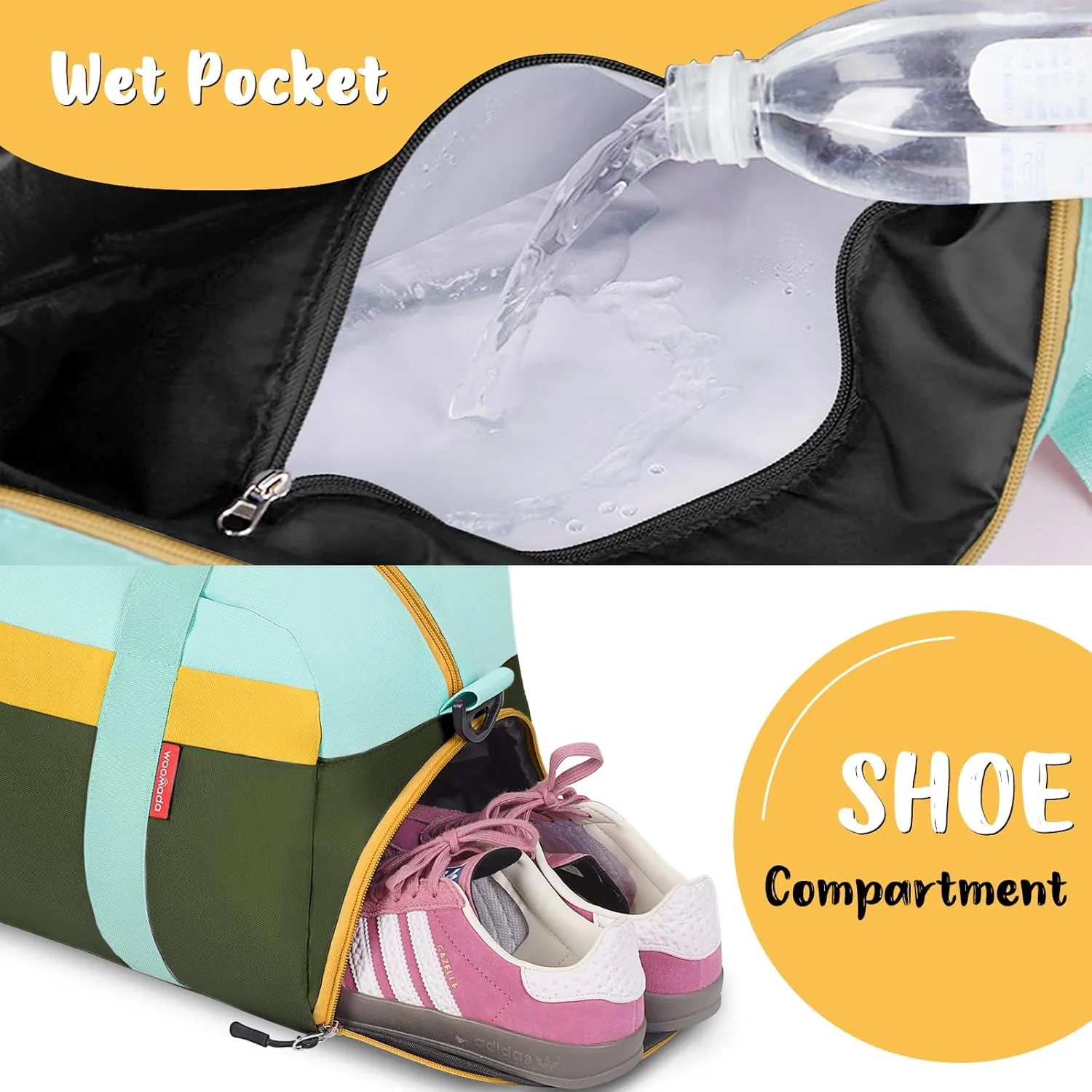 WOOMADA Kids Duffle Bag for Boys or Girls, Kids Overnight Bag with Shoe Compartment＆Wet Pocket, Ideal for School Practice, Sports, Travel(army green)