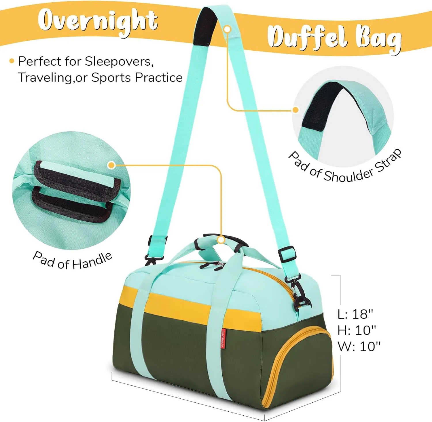 WOOMADA Kids Duffle Bag for Boys or Girls, Kids Overnight Bag with Shoe Compartment＆Wet Pocket, Ideal for School Practice, Sports, Travel(army green)