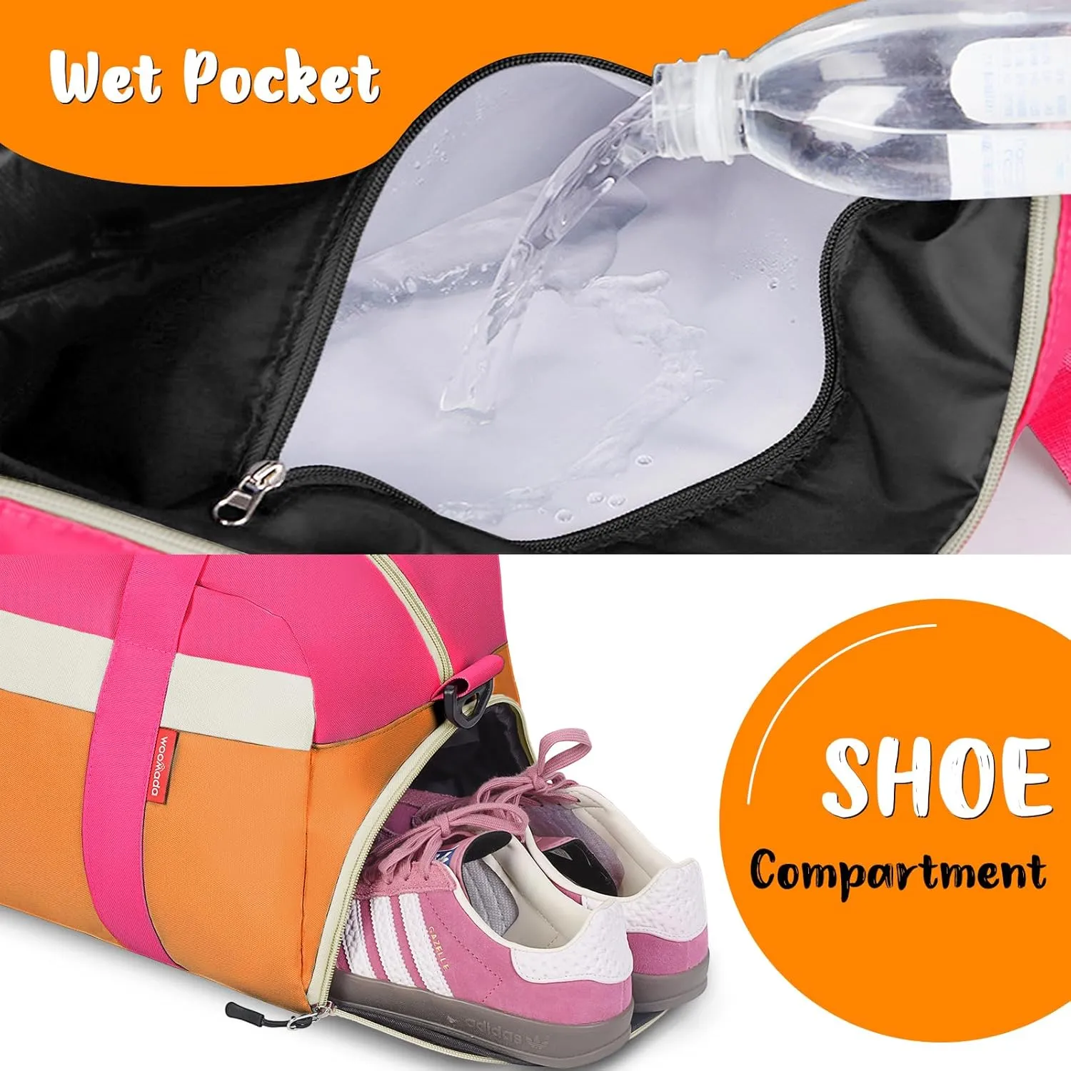 WOOMADA Travel Duffle Bag, Weekend Bag with Wet Pocket & Trolley Sleeve, Overnight Bag With Shoe Compartment, Fit for Sports Practice, Travel and Gifts(orange)