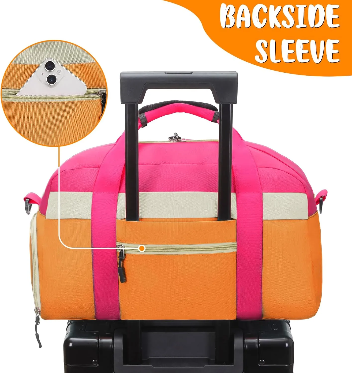 WOOMADA Travel Duffle Bag, Weekend Bag with Wet Pocket & Trolley Sleeve, Overnight Bag With Shoe Compartment, Fit for Sports Practice, Travel and Gifts(orange)