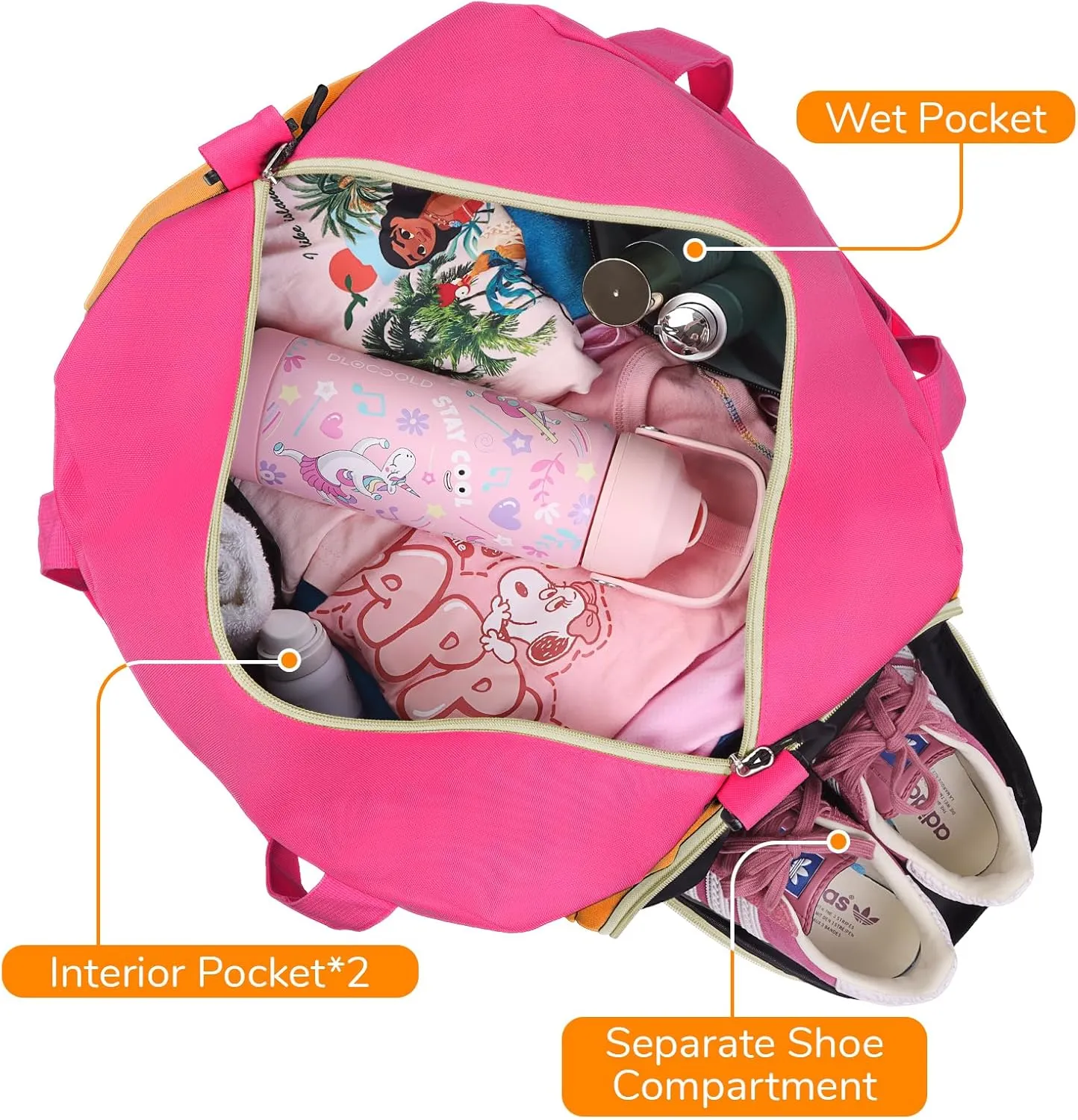 WOOMADA Travel Duffle Bag, Weekend Bag with Wet Pocket & Trolley Sleeve, Overnight Bag With Shoe Compartment, Fit for Sports Practice, Travel and Gifts(orange)