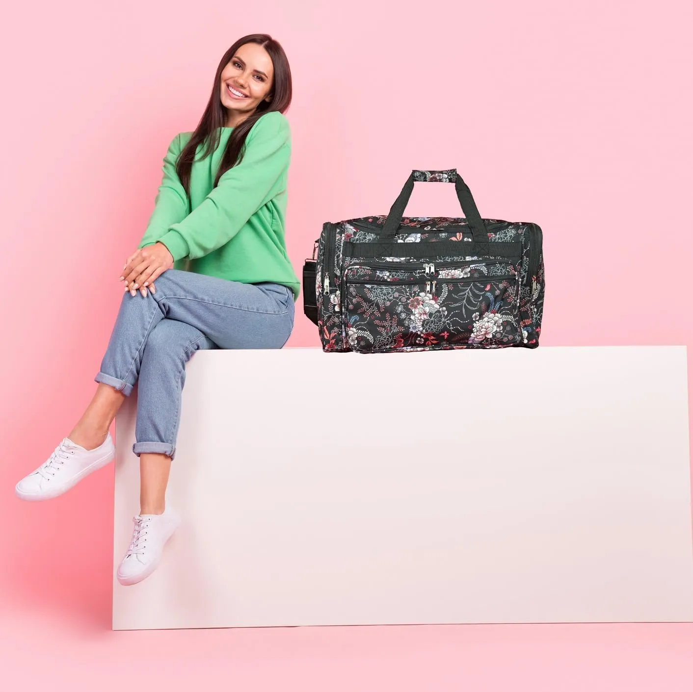 World Traveler Floral 22" Carry-On Duffel Bag – Lightweight Durable Polyester with Adjustable Shoulder Strap