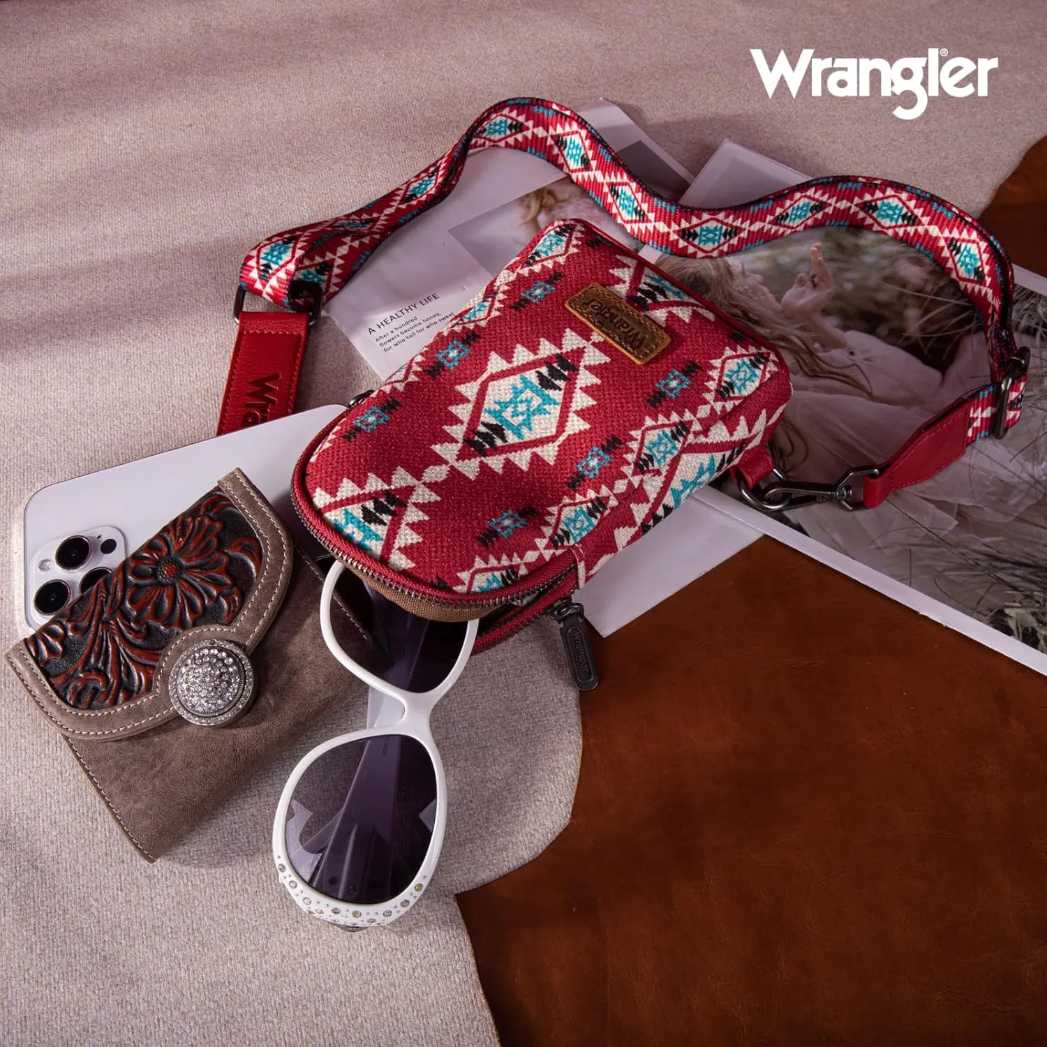 Wrangler Aztec Sling Bag - Southwest Crossbody Trendy Chest Bag
