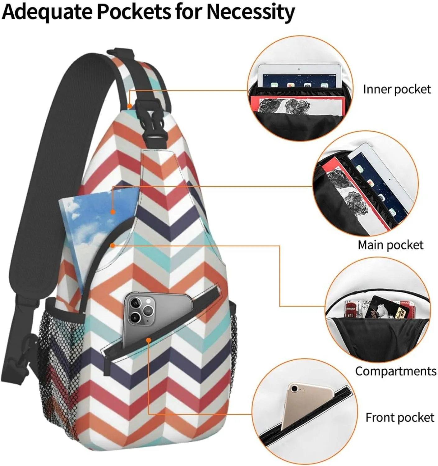 WURTON Beach Clear Sea Sand Print Crossbody Sling Backpack Sling Bag Travel Hiking Chest Bag Daypack