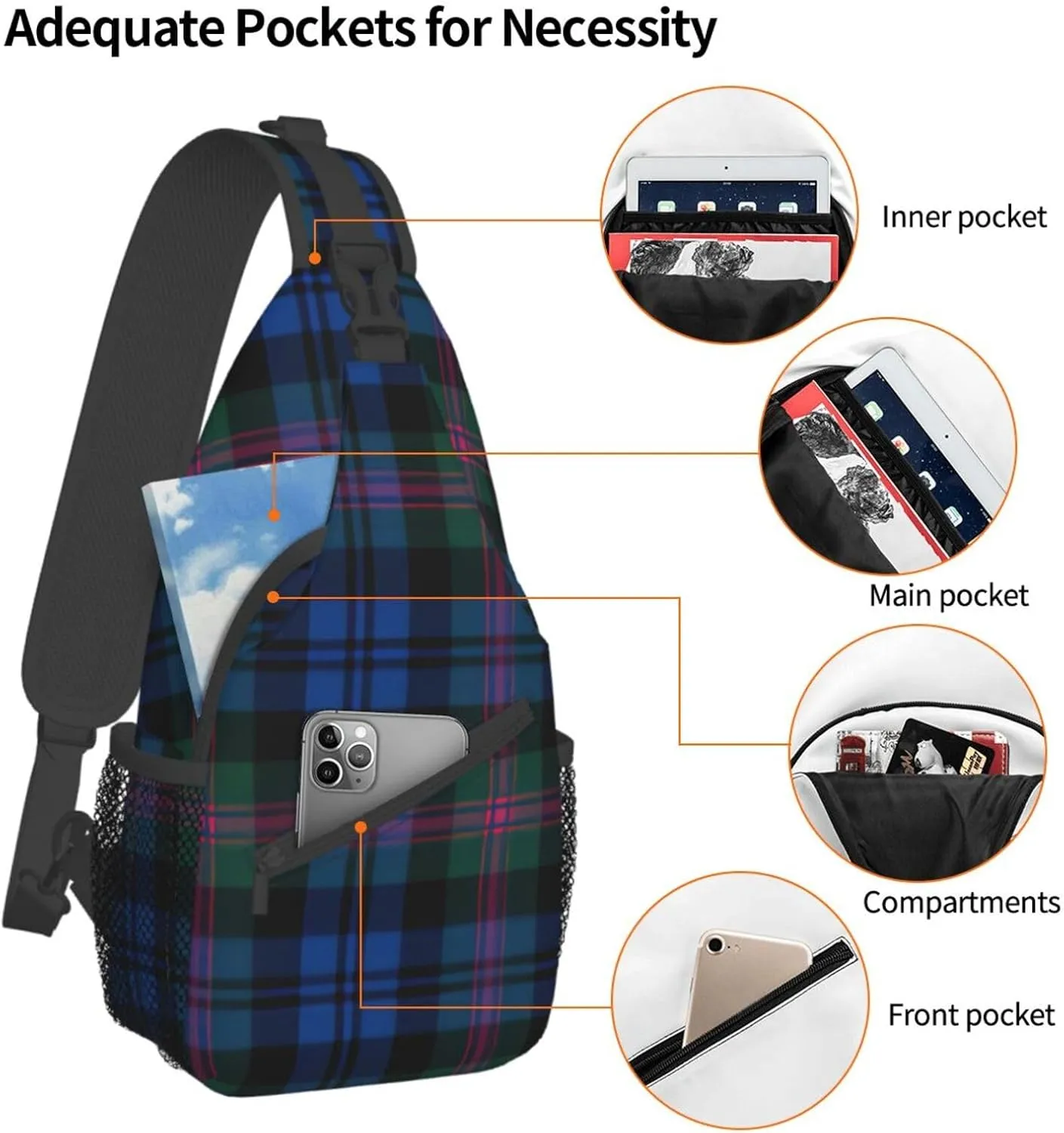 WURTON Black Marble Texture Gold Print Crossbody Sling Backpack Sling Bag Travel Hiking Chest Bag Daypack