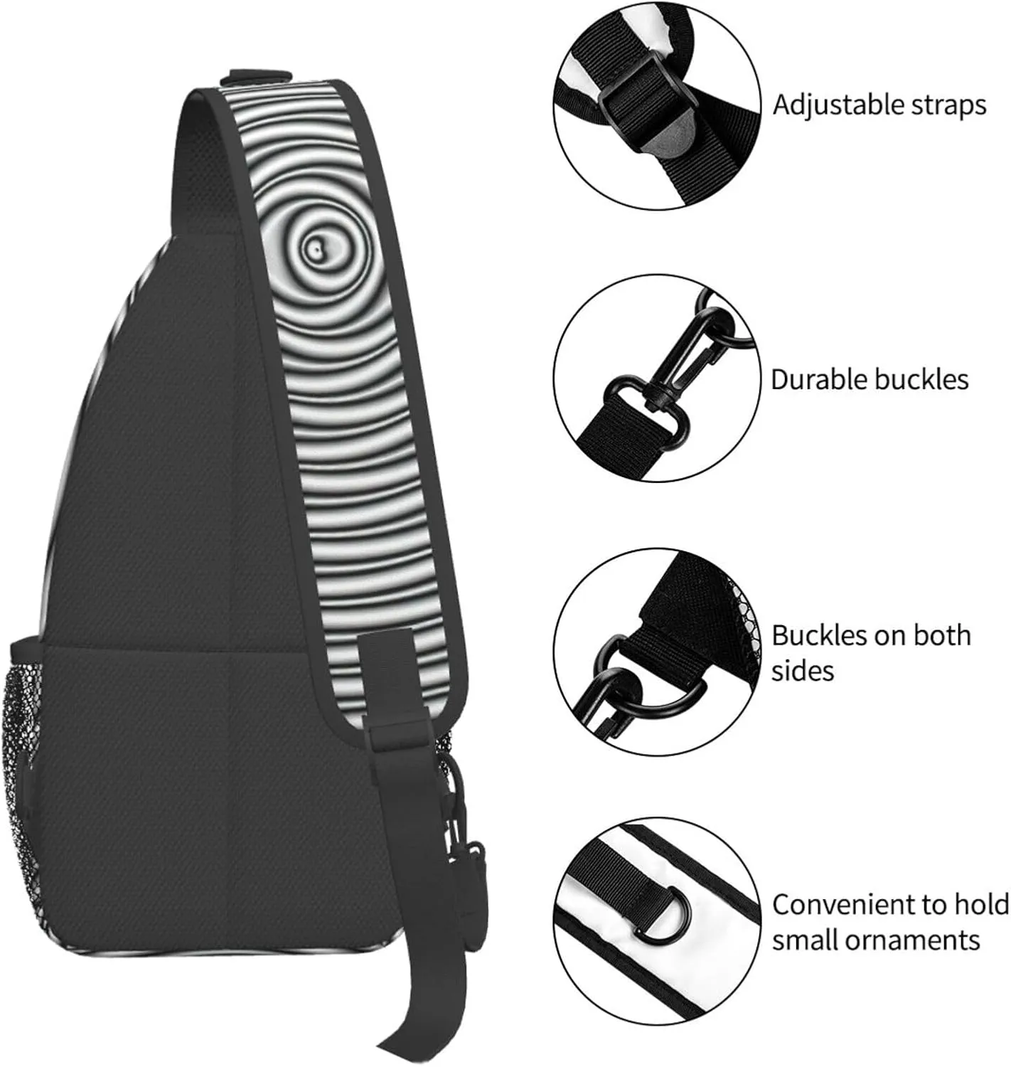 WURTON Black Marble Texture Gold Print Crossbody Sling Backpack Sling Bag Travel Hiking Chest Bag Daypack