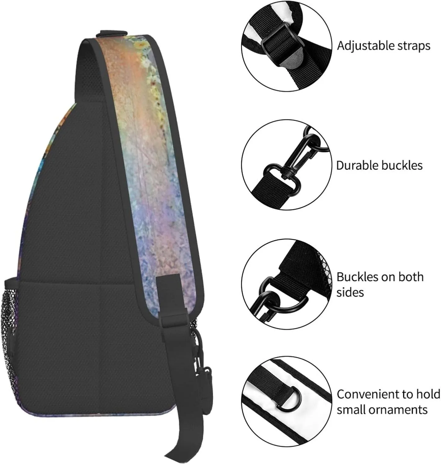 WURTON Flower Hummingbirds Embroidery Print Crossbody Sling Backpack Sling Bag Travel Hiking Chest Bag Daypack