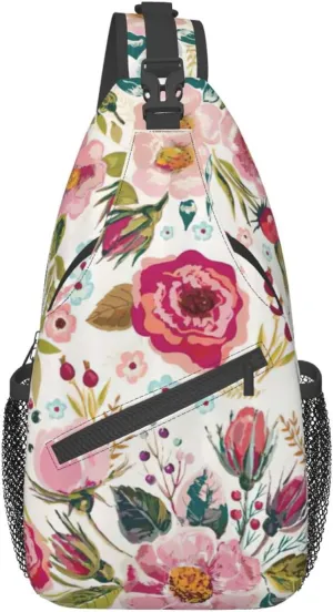 WURTON Flower Hummingbirds Embroidery Print Crossbody Sling Backpack Sling Bag Travel Hiking Chest Bag Daypack