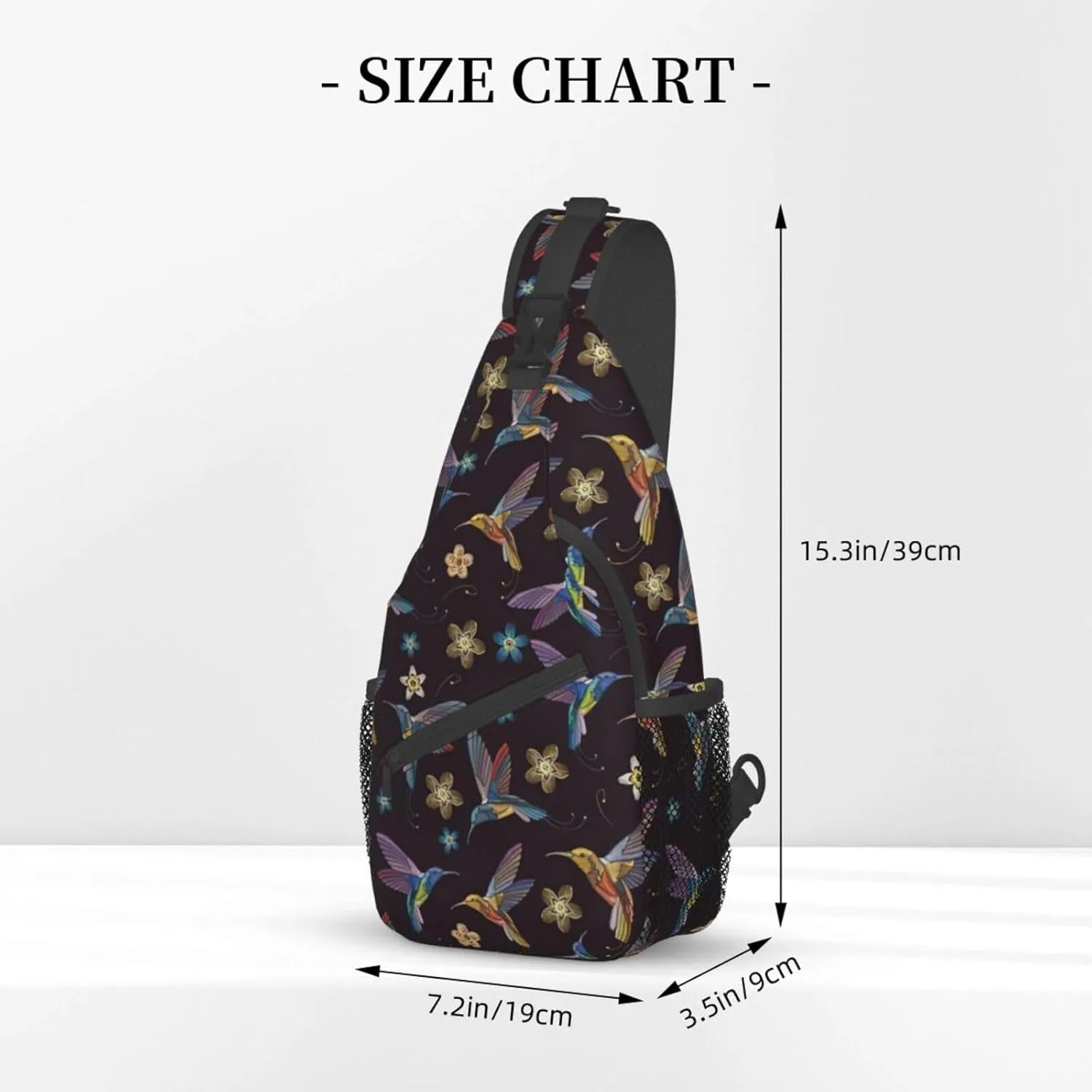 WURTON Flower Hummingbirds Embroidery Print Crossbody Sling Backpack Sling Bag Travel Hiking Chest Bag Daypack