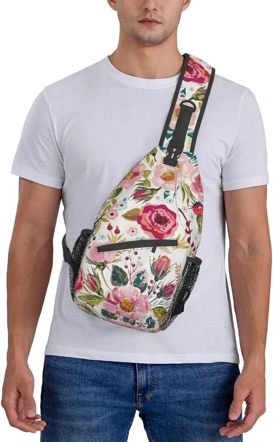 WURTON Flower Hummingbirds Embroidery Print Crossbody Sling Backpack Sling Bag Travel Hiking Chest Bag Daypack