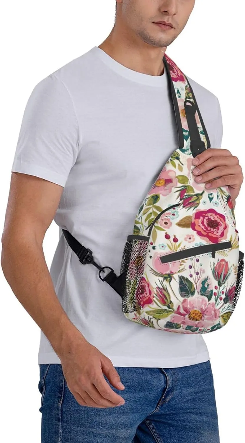 WURTON Flower Hummingbirds Embroidery Print Crossbody Sling Backpack Sling Bag Travel Hiking Chest Bag Daypack