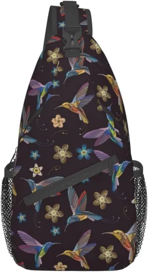 WURTON Flower Hummingbirds Embroidery Print Crossbody Sling Backpack Sling Bag Travel Hiking Chest Bag Daypack
