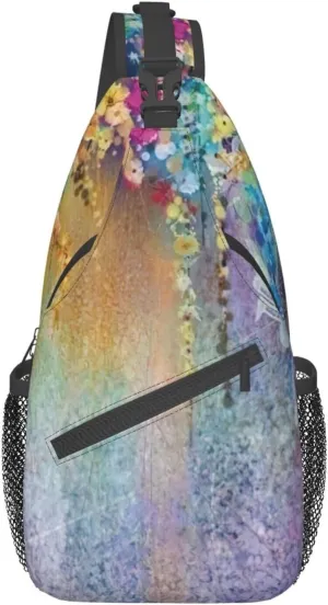 WURTON Flower Hummingbirds Embroidery Print Crossbody Sling Backpack Sling Bag Travel Hiking Chest Bag Daypack