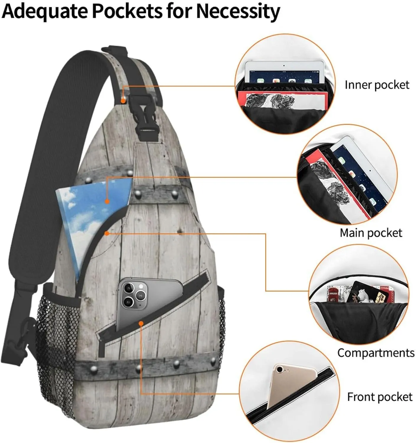 WURTON Marble Texture Print Crossbody Sling Backpack Sling Bag Travel Hiking Chest Bag Daypack