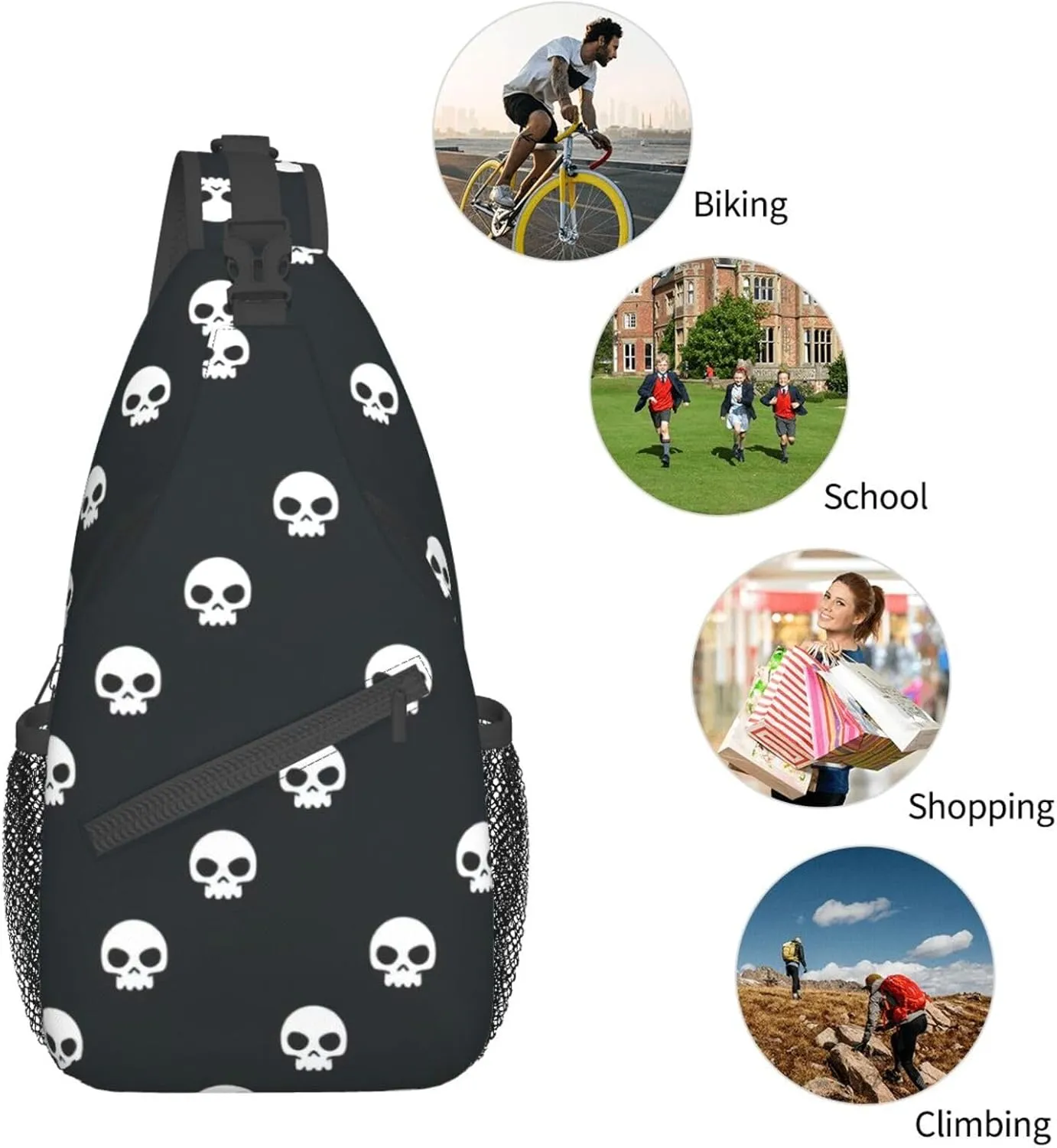 WURTON Skull Sling Bag Crossbody Backpack Sling Backpack Shoulder Bag For Women Men Cycling Hiking Travel