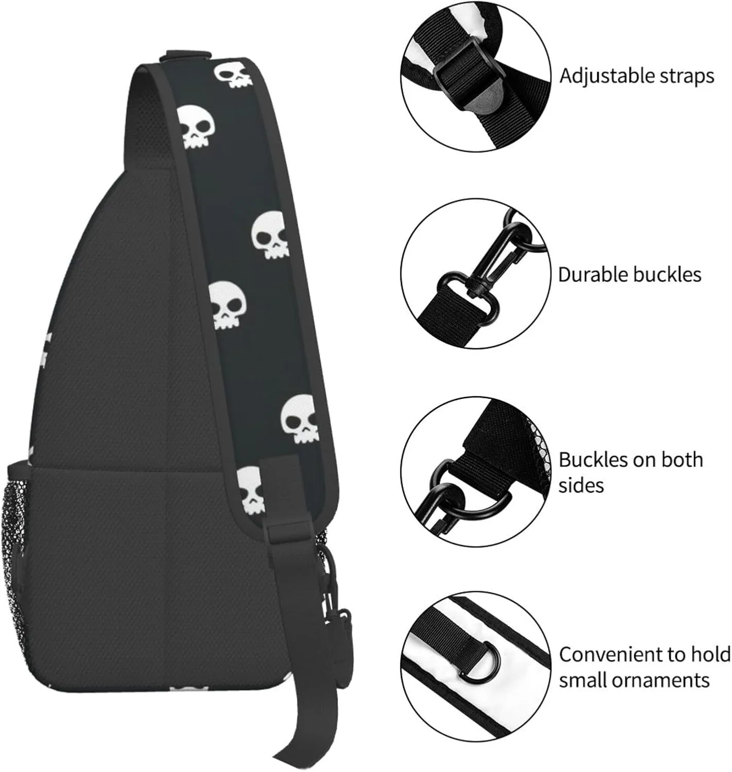 WURTON Skull Sling Bag Crossbody Backpack Sling Backpack Shoulder Bag For Women Men Cycling Hiking Travel