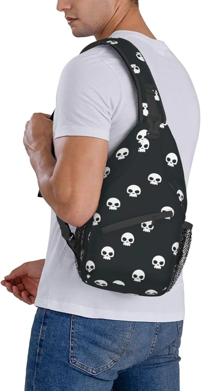 WURTON Skull Sling Bag Crossbody Backpack Sling Backpack Shoulder Bag For Women Men Cycling Hiking Travel