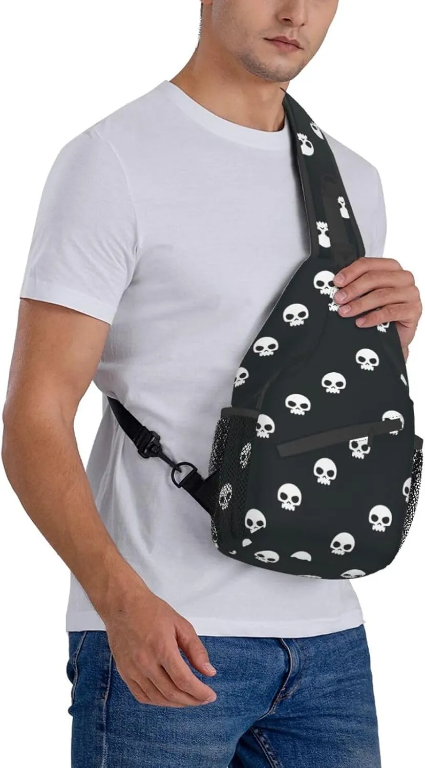 WURTON Skull Sling Bag Crossbody Backpack Sling Backpack Shoulder Bag For Women Men Cycling Hiking Travel