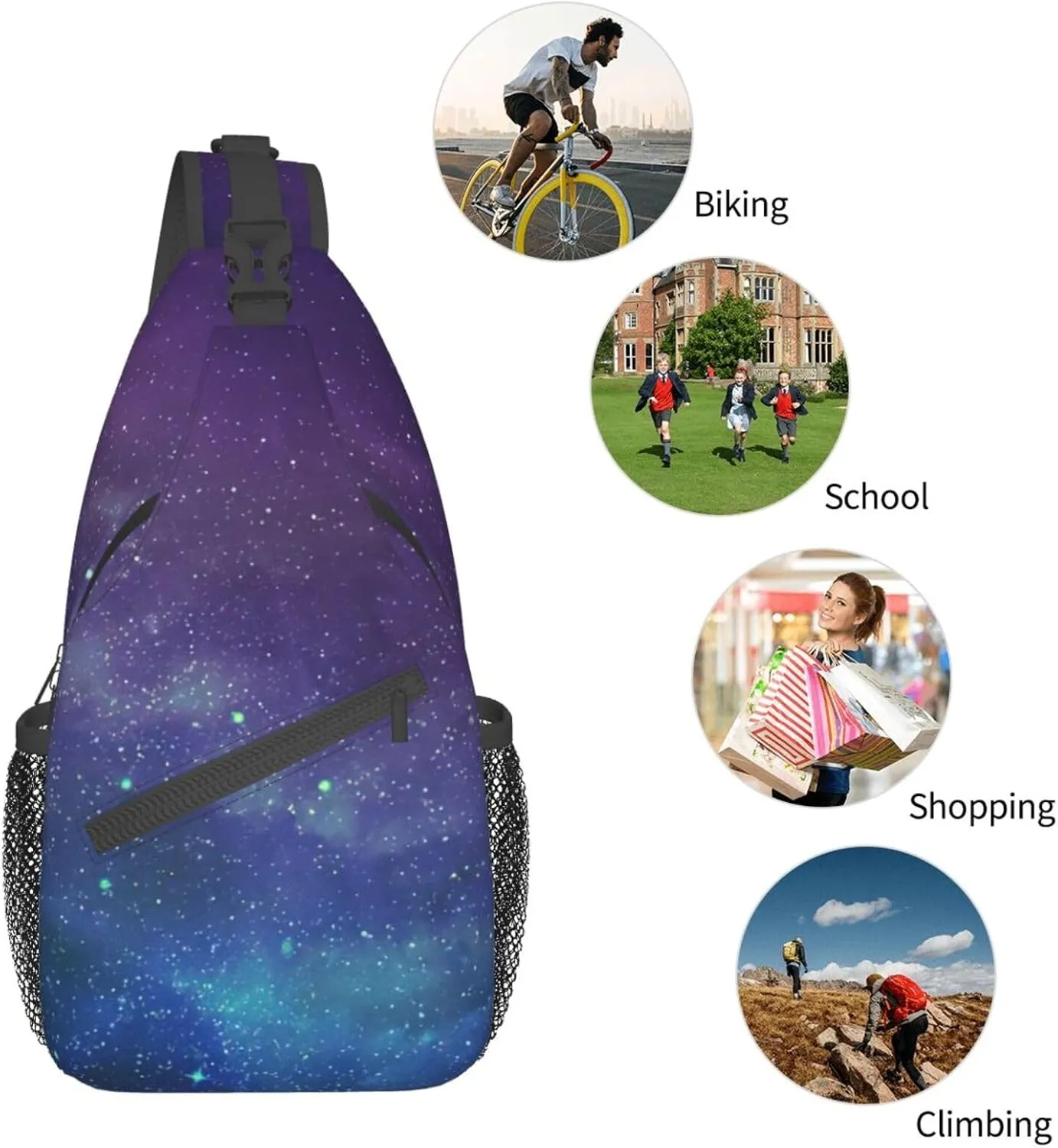 WURTON Universe With Stars Galaxy Interstellar Print Crossbody Sling Backpack Sling Bag Travel Hiking Chest Bag Daypack