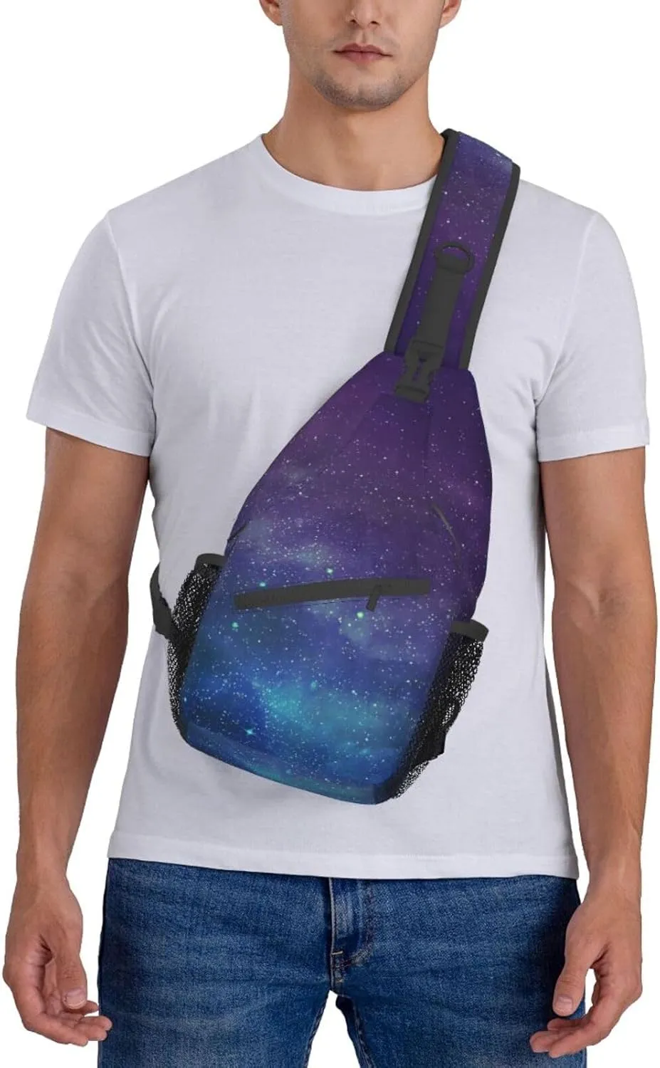 WURTON Universe With Stars Galaxy Interstellar Print Crossbody Sling Backpack Sling Bag Travel Hiking Chest Bag Daypack