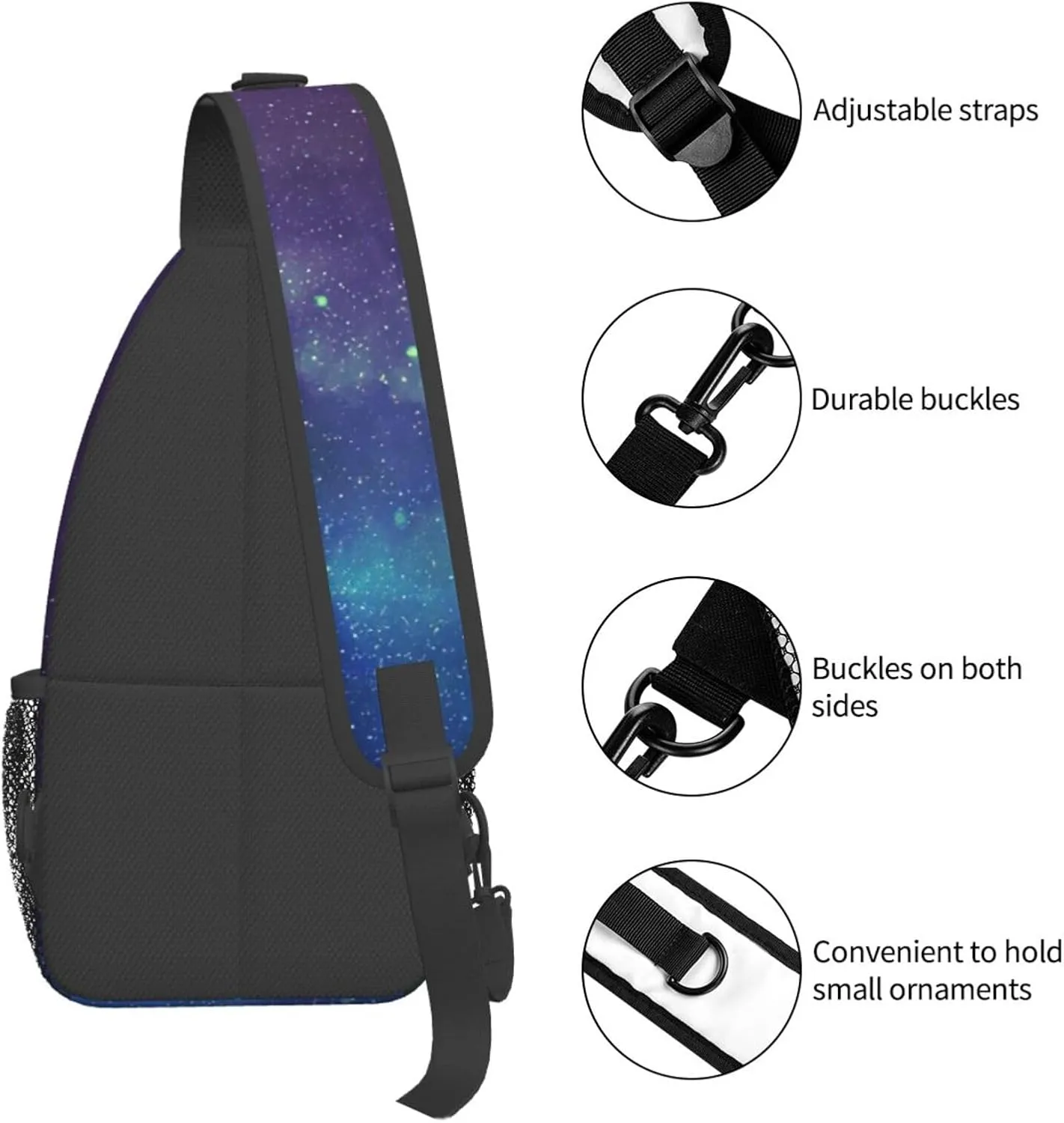 WURTON Universe With Stars Galaxy Interstellar Print Crossbody Sling Backpack Sling Bag Travel Hiking Chest Bag Daypack