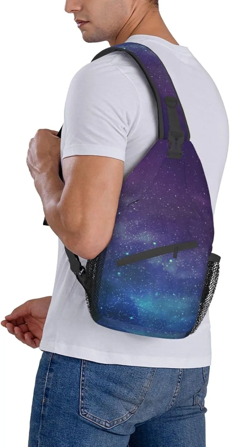 WURTON Universe With Stars Galaxy Interstellar Print Crossbody Sling Backpack Sling Bag Travel Hiking Chest Bag Daypack